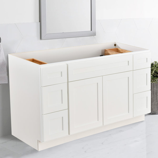 SMARTLET 60"X21" Freestanding Bathroom Vanity Base Cabinet In White ...
